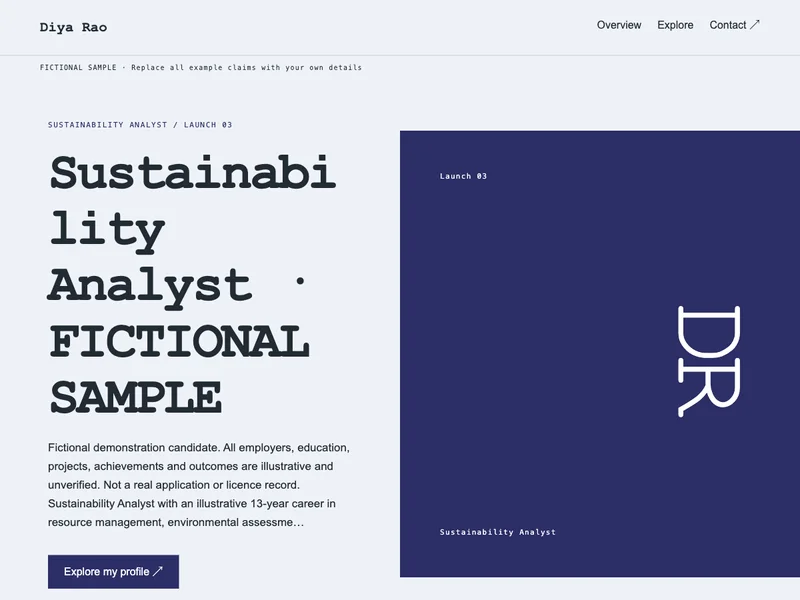 Sustainability Analyst web portfolio preview