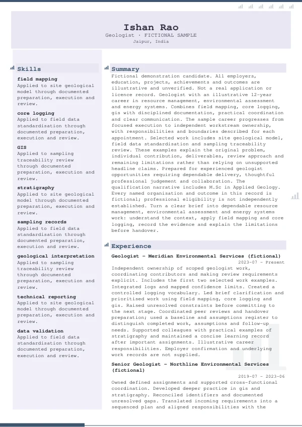 Geologist CV — first page