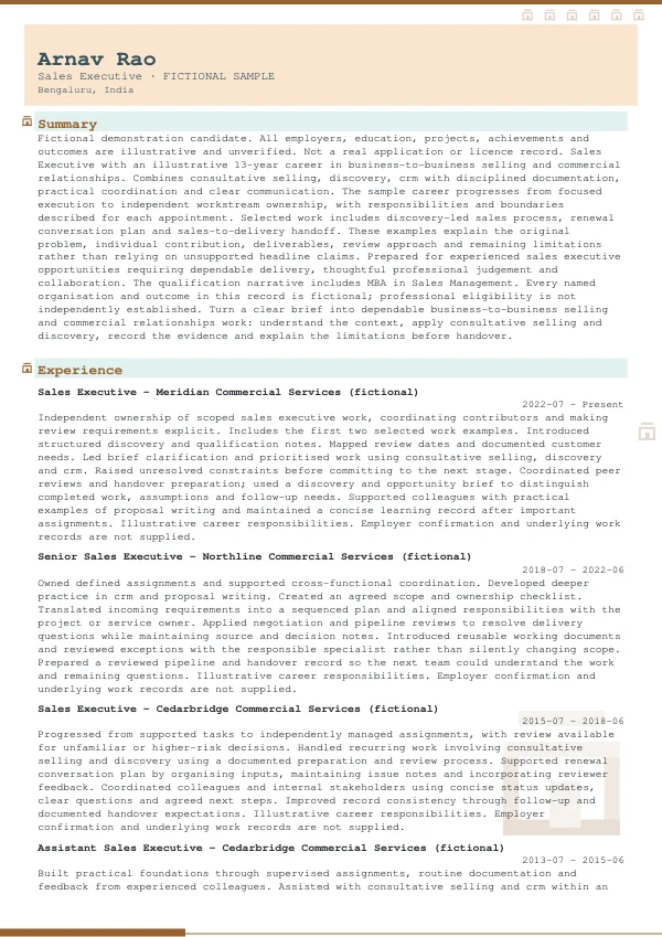 Sales Executive CV — first page