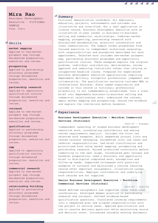 Business Development Executive CV — first page