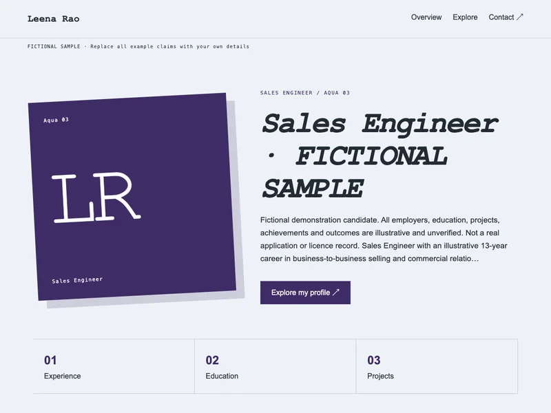 Sales Engineer web portfolio preview