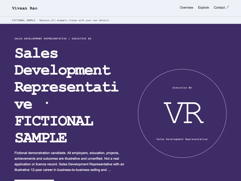 Sales Development Representative web portfolio preview