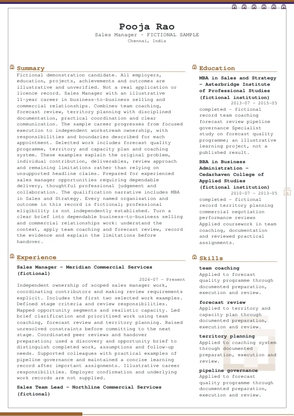 Sales Manager CV — first page