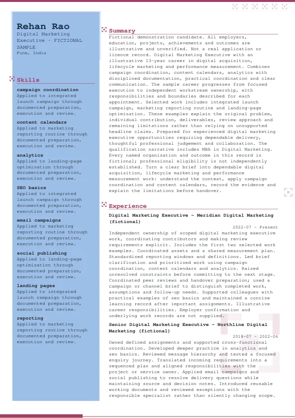 Digital Marketing Executive CV — first page