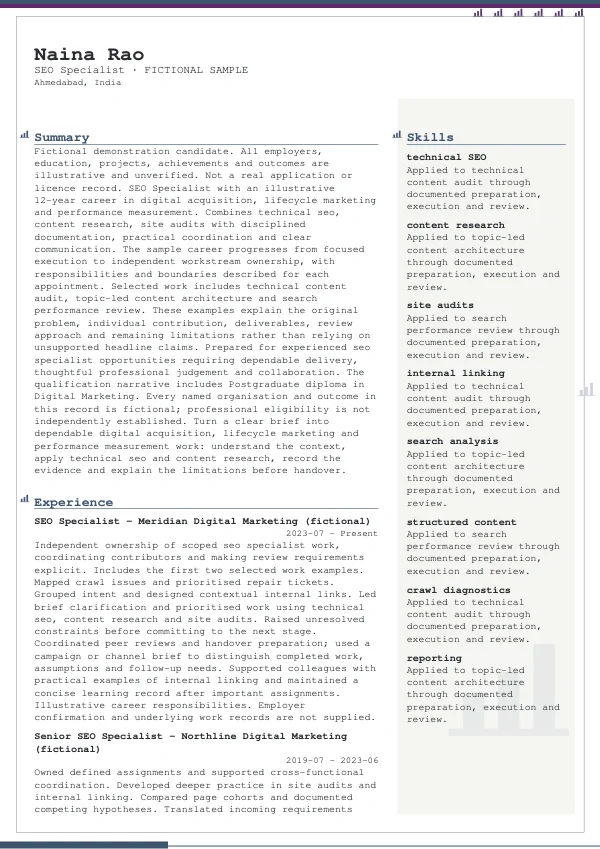 SEO Specialist CV — first page