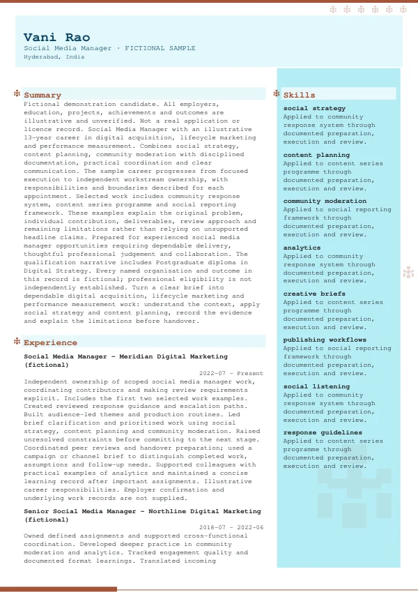 Social Media Manager CV — first page