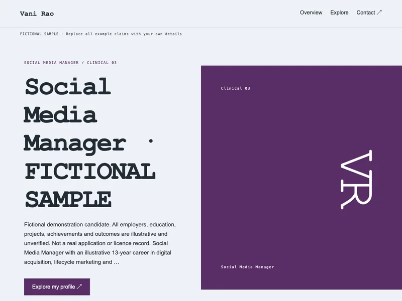 Social Media Manager web portfolio preview