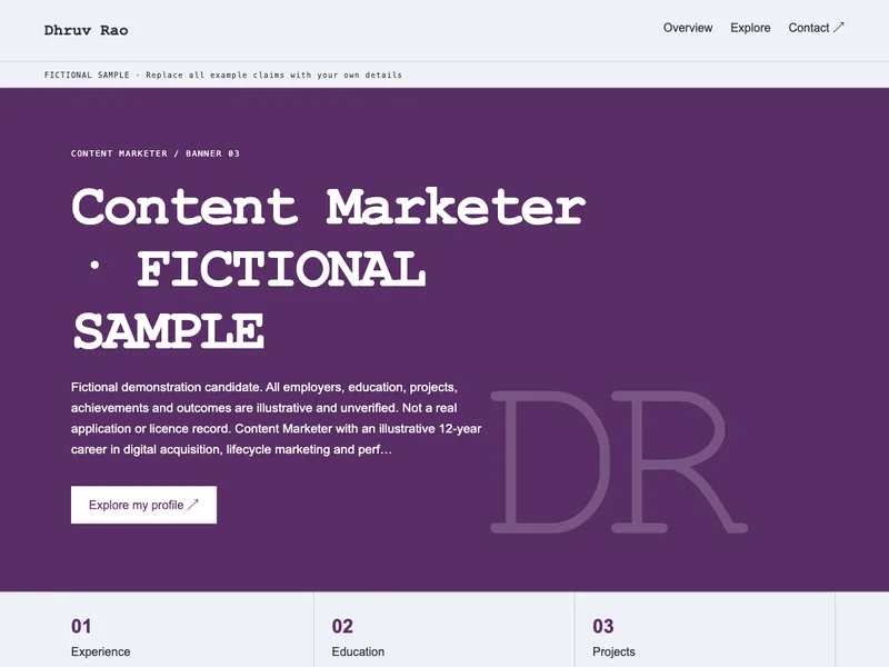 Content Marketer web portfolio preview