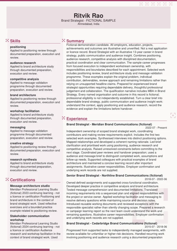 Brand Strategist CV — first page