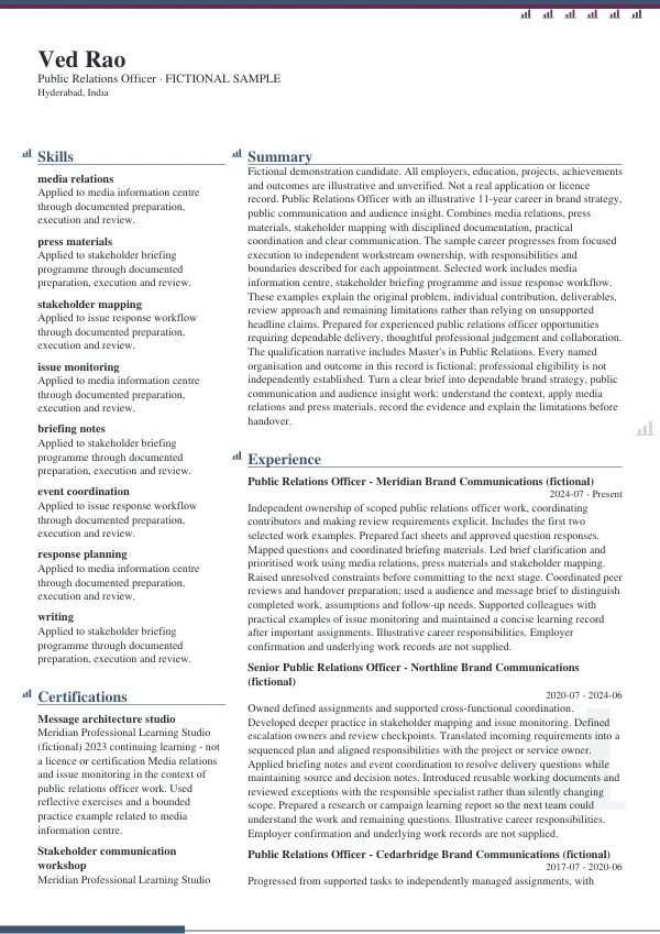 Public Relations Officer CV — first page