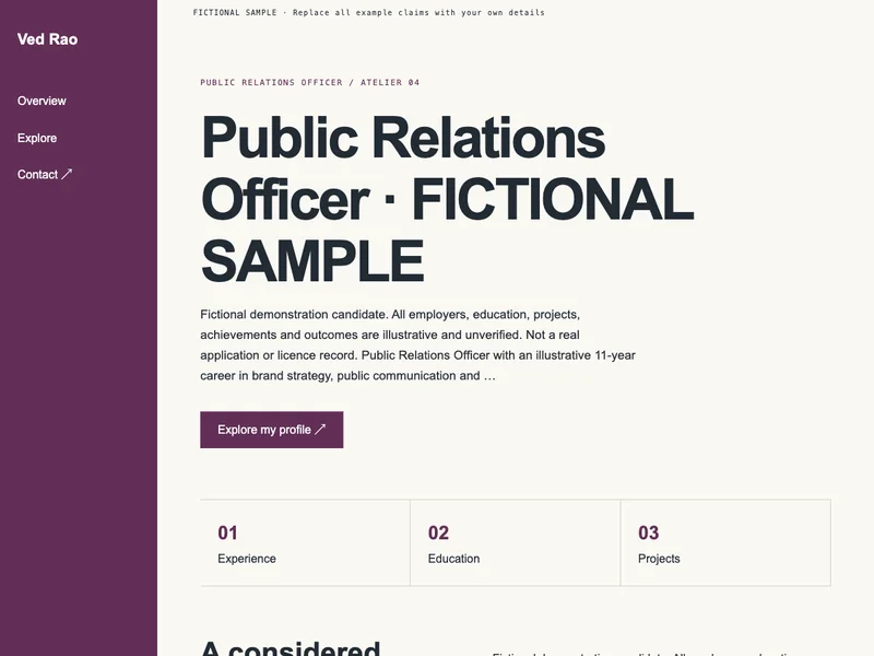 Public Relations Officer web portfolio preview