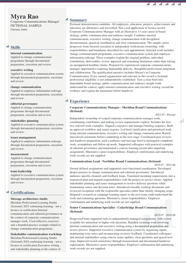 Corporate Communications Manager CV — first page