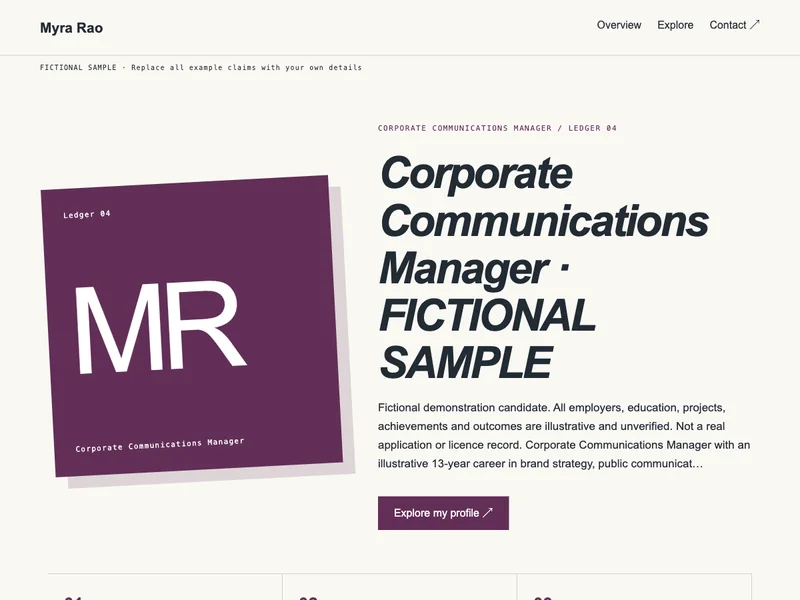 Corporate Communications Manager web portfolio preview