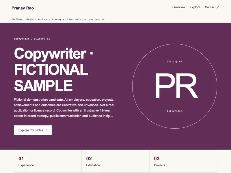 Copywriter web portfolio preview