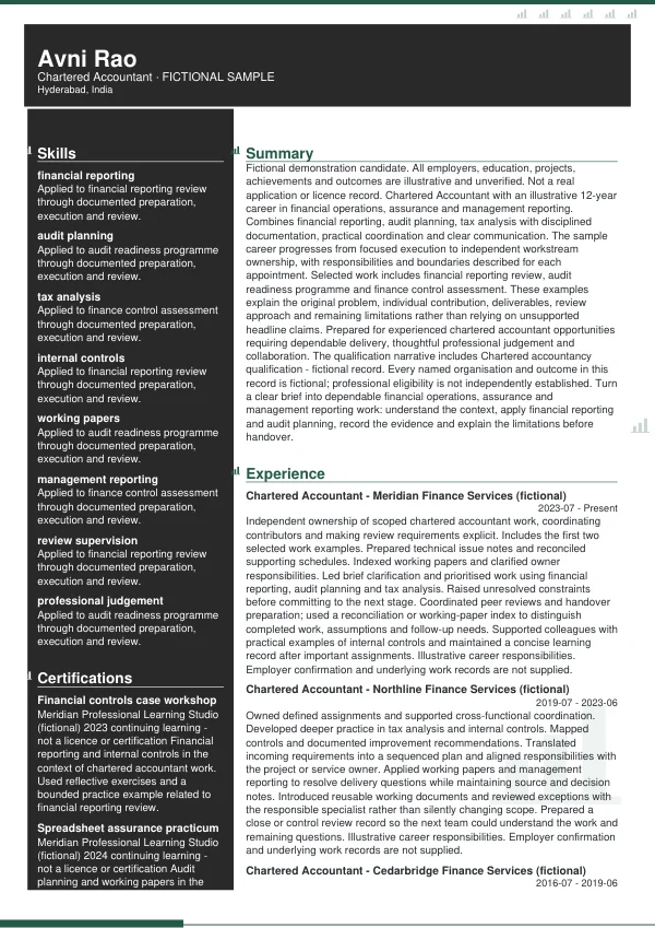 Chartered Accountant CV — first page