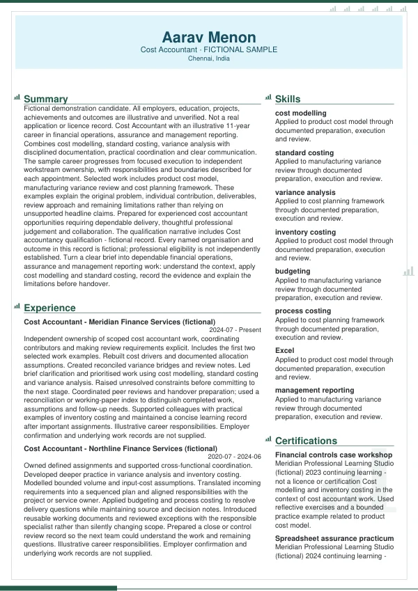 Cost Accountant CV — first page