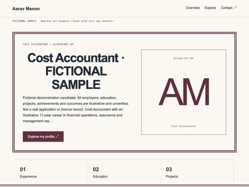 Cost Accountant web portfolio preview