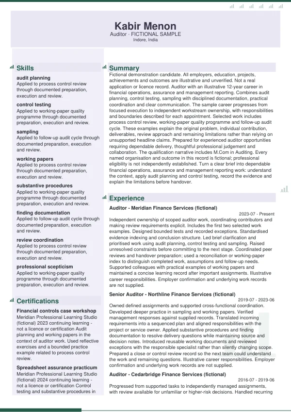 Auditor CV — first page