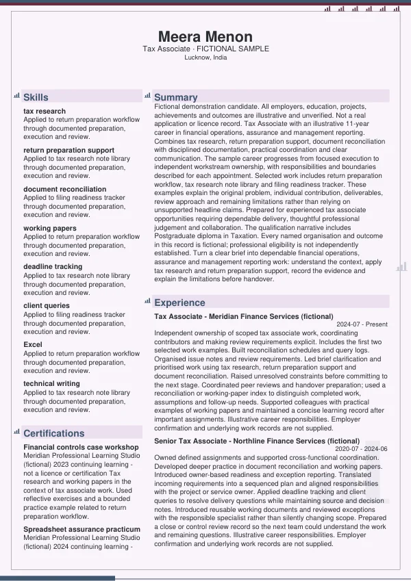 Tax Associate CV — first page