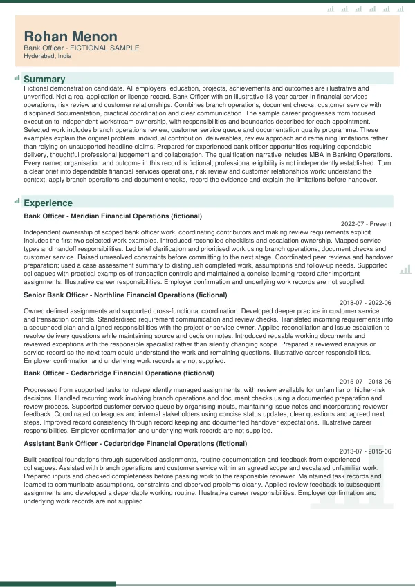 Bank Officer CV — first page