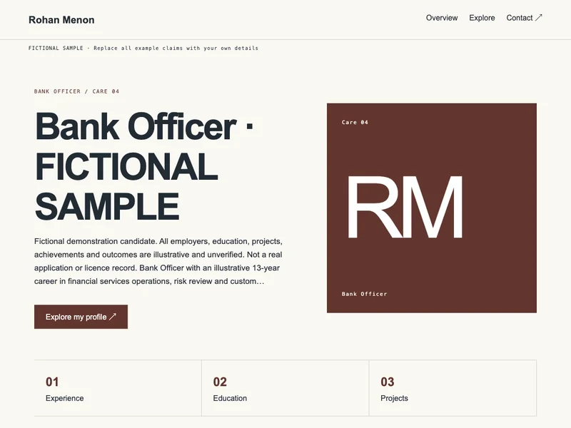 Bank Officer web portfolio preview
