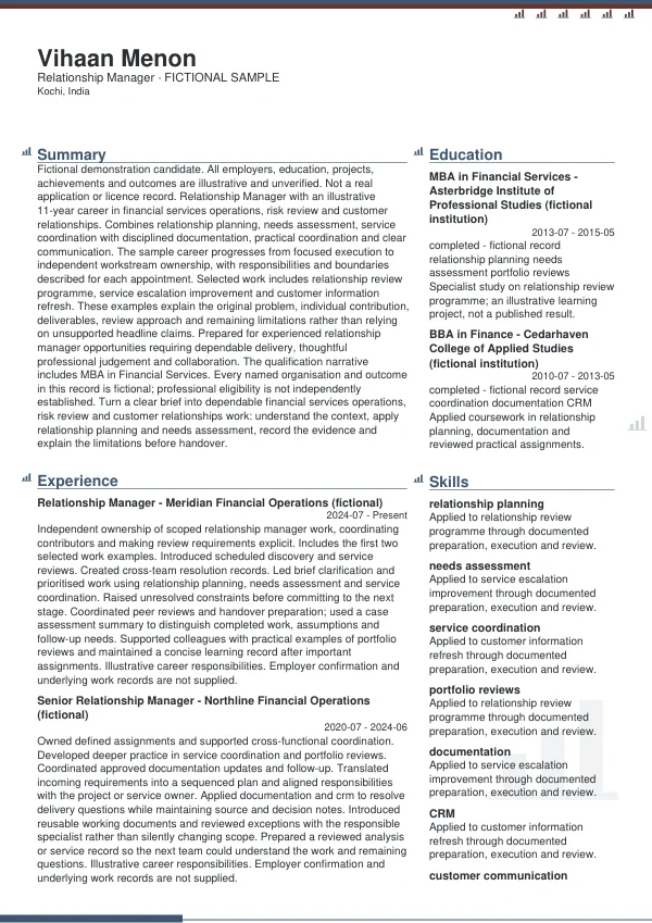 Relationship Manager CV — first page