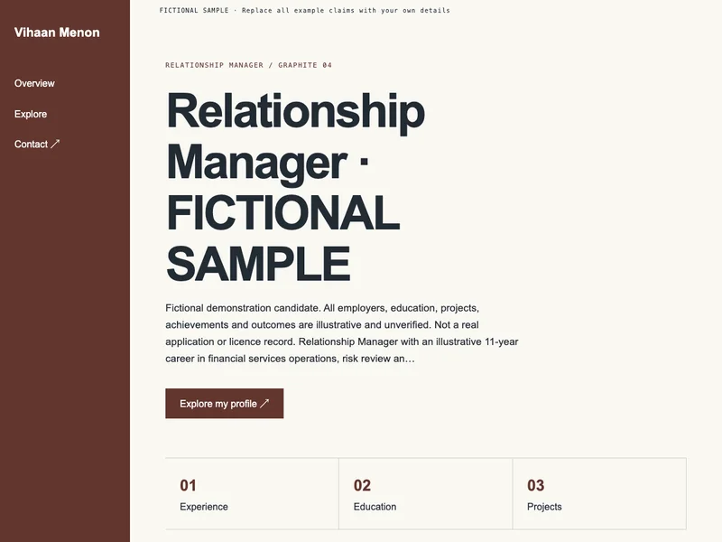 Relationship Manager web portfolio preview