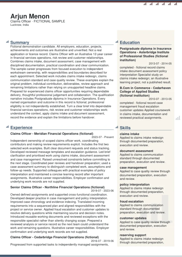 Claims Officer CV — first page