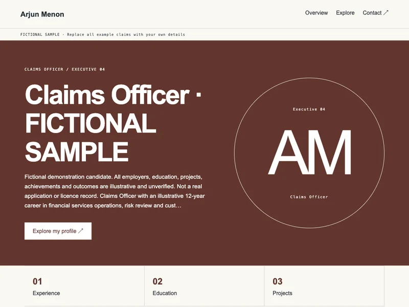 Claims Officer web portfolio preview