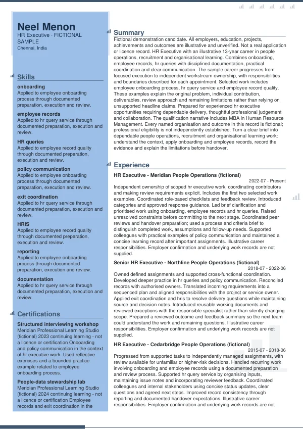 HR Executive CV — first page