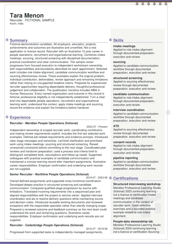 Recruiter CV — first page