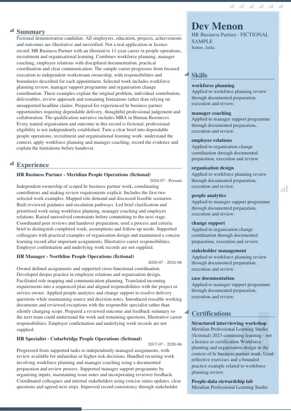 HR Business Partner CV — first page
