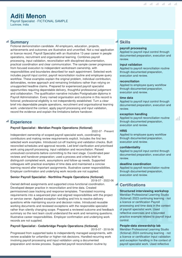 Payroll Specialist CV — first page