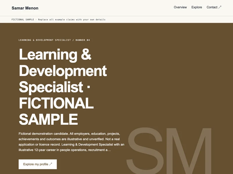 Learning & Development Specialist web portfolio preview