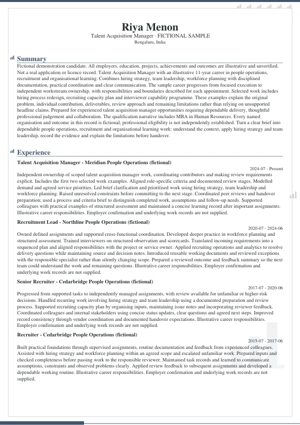 Talent Acquisition Manager CV — first page