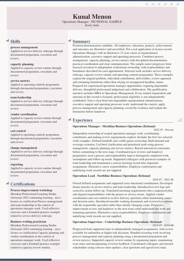 Operations Manager CV — first page