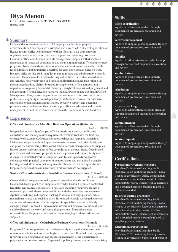 Office Administrator CV — first page