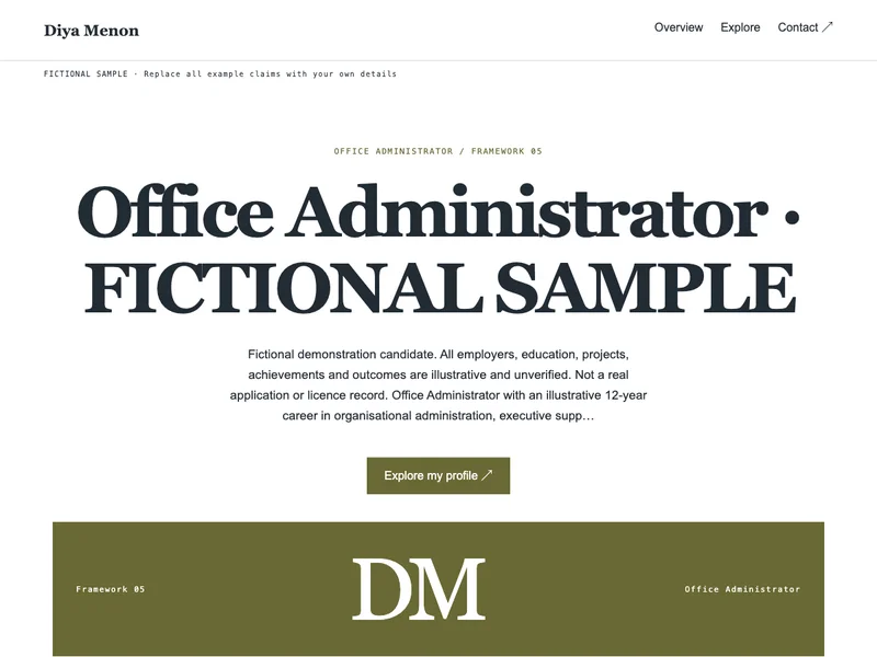 Office Administrator web portfolio preview
