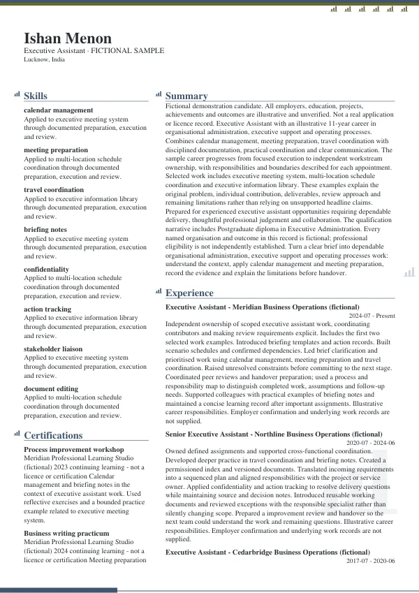 Executive Assistant CV — first page