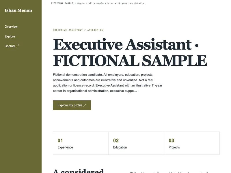 Executive Assistant web portfolio preview