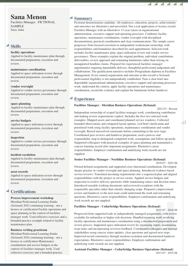 Facilities Manager CV — first page