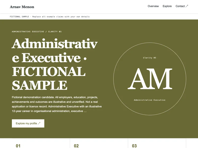 Administrative Executive web portfolio preview