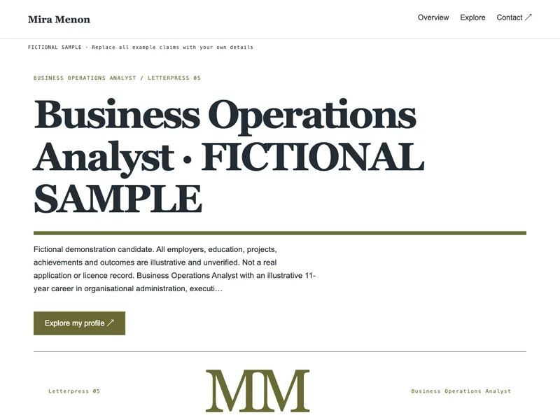 Business Operations Analyst web portfolio preview