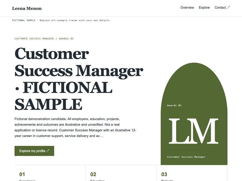 Customer Success Manager web portfolio preview