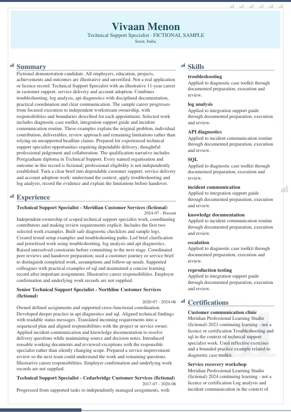 Technical Support Specialist CV — first page