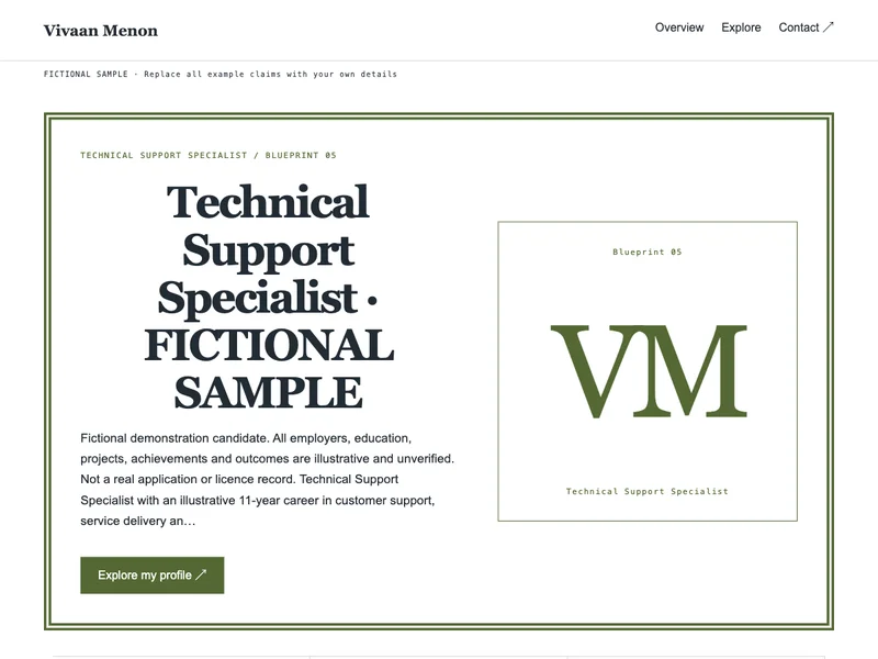 Technical Support Specialist web portfolio preview