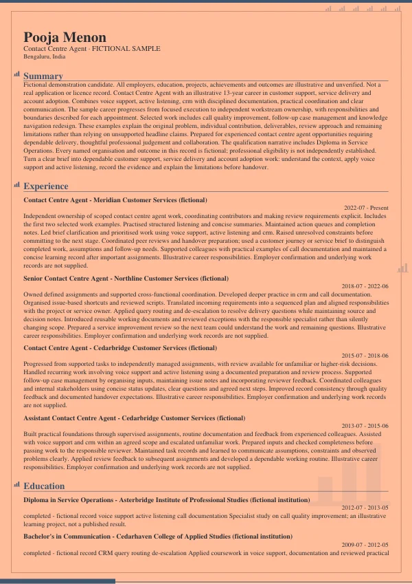Contact Centre Agent CV — first page