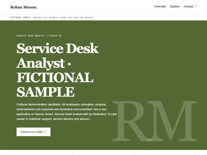 Service Desk Analyst web portfolio preview