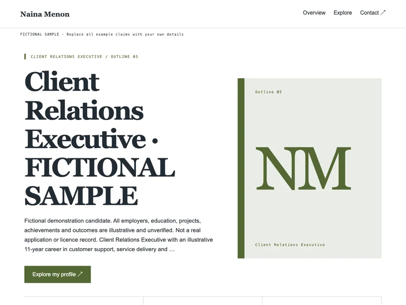 Client Relations Executive web portfolio preview