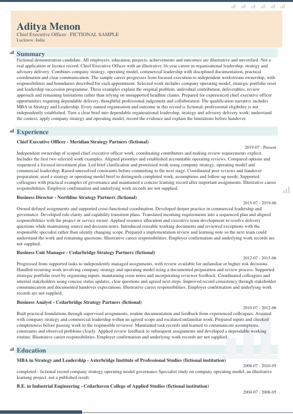 Chief Executive Officer CV — first page